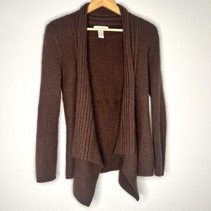 Sarah Spencer Brown Ribbed Angora Rabbit Hair Blend Waterfall Cardigan Medium